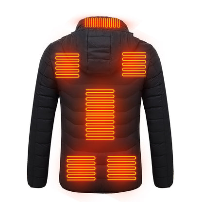USB Rechargeable Smart Electrical 8 Plate Heating Winter Waterproof Mens Womens Long Sleeve Hoodie Warming Heated Down Jacket